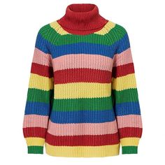 Rainbow Turtleneck, Oversized Pullover Sweaters, Jean Skirts, Oversized Striped Sweater, Knitted Collar, Short Jean, Jersey Vintage, Rainbow Sweater, Women Sweaters Winter