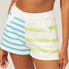 Nwt In Packaging. Blue And Green Stripes. Side Pockets And Zipper. So Cute! White Color Block Shorts For Spring, Casual Fitted Color Block Shorts, Summer White Color Block Shorts, White Color Block Bottoms For Summer, White Color Block Beach Bottoms, White Color Block Bottoms For Beach Season, Blue Color Block Shorts For Beach, Solid And Striped, Color Block Design