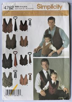 an adult and child's vests, tie and shirt sewing pattern with instructions