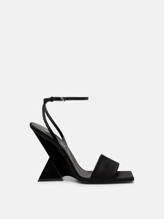 THE ATTICO ''Cheope'' black sandal Sandal For Women, Flower Heels, The Attico, Silver Logo, Goat Leather, Black Satin, Black Sandals, Ankle Strap, Fashion Shoes