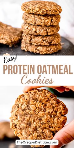 a stack of oatmeal cookies on top of each other with text overlay