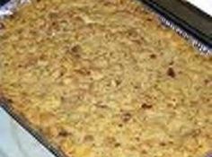 a pan filled with food sitting on top of a counter