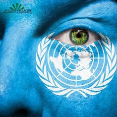 a man with his face painted in the colors of the united nations