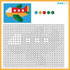 a cross stitch pattern with numbers and an image of a plane in the sky on it