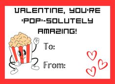 a valentine card with an image of a popcorn