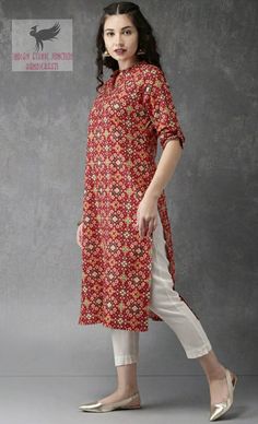 Kurta Material For Women, Women's Kurta Designs Style, Kurta For Women Casual, Straight Line Kurti Designs, Kurti Material Fabrics, Casual Kurtas Women, Straight Kurti Designs Cotton, Red Kurti Design Style, Printed Kurta Designs Women