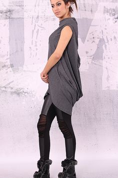 Gray Extravagant Asymmetrical Sleeveless Tunic Top UM-015-VL - Etsy Taiwan Lagenlook Tops With Stretch And Asymmetrical Hem, Lagenlook Top With Stretch And Asymmetrical Hem, Lagenlook Asymmetrical Hem Stretch Tops, Chic Oversized Sleeveless Top, Oversized Sleeveless Tops For Layering, Fall Sleeveless Lagenlook Top, Asymmetrical Lagenlook Tunic For Layering, Lagenlook Sleeveless Top For Fall, Lagenlook Asymmetrical Tunic For Layering