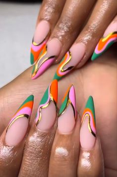 #mattenails Trendy Manicure, Classy Nail, Orange Nail, Girl Nails, Stiletto Nails Designs, Girls Nails