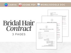 the bridal hair contract is shown in three pages