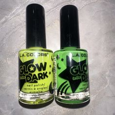 L.A. Colors Glow In The Dark Halloween Nail Polish Green Yellow 2 Set 0.37floz. White Glow In The Dark Nail Polish, Matte Glow In The Dark Nails, Glow In The Dark Lipstick, Halloween Nail Polish, Nail Polish Green, Glow In The Dark Nail Polish, Neon Green Nail Polish, Glow In The Dark Halloween, Ongles Nails