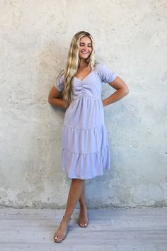 Olivia modest midi dress in purple periwinkle-NEW – JanieLanie Modest Short Sleeve Midi Dress With Smocked Back, Modest Midi Dress With Smocked Back And Short Sleeves, Modest Ruched Midi Dress With Short Sleeves, Purple Periwinkle, Modest Midi Dress, Modest Boutique, Modest Maxi, Modest Tops, Modest Skirts