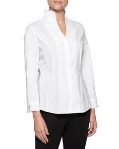 Misook Mandarin Collar Shirt Mandarin Collar Shirt Women, Collar Shirts Women, High Collar Shirts, Restaurant Uniforms, Mandarin Collar Shirt, White Collared Shirt, Cotton Blouse, Collar Shirt, Dillard's