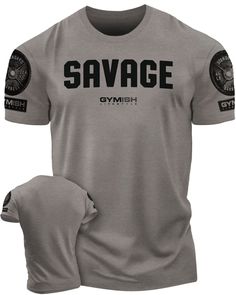 003. Savage Workout T-Shirt - Gymish - - #Gym Shirts# - - #Workout T-Shirts# Athletic Heather Workout T-shirt, Gray Graphic Sports T-shirt, Cotton Gym T-shirt With Logo Print, Gray Sports Graphic Tee, Athletic Heather Crew Neck T-shirt For Gym, Gray Graphic Tee For Sports, Athletic Heather Short Sleeve Gym Tops, Athletic Heather Short Sleeve Tops For Gym, Athletic Heather Crew Neck T-shirt For Sports