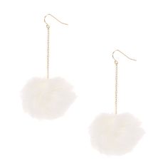 <P>Let fuzzy and sweet pom poms dangle from your ears with this pair of drop earrings. White pom poms hang from a thin gold chain for style that is so on trend. <UL><LI>Gold-tone finish<LI>Fishhook attachment<LI>Drop: 3"H<LI>Pom: 1"D </LI></UL> Pom Pom Drop, Mixed Earrings, Earrings White, Fish Hook, Pom Poms, Hair Jewelry, Gold Chain, Gold Chains, Pom Pom