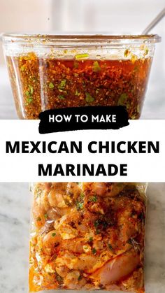 how to make mexican chicken marinade in a plastic container with the title overlay