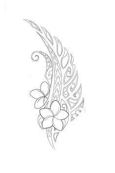 a drawing of a flower with swirls and leaves on the bottom half of it