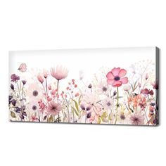 an abstract floral painting with pink and white flowers on a white background canvas wall art print