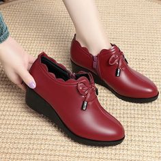 Women's Soft Sole Wedge Shoes Size Chart: Details: Material: PU Leather + Rubber Sole Color: Black, Red US Size: 4.5, 5-5.5, 6, 6.5-7, 7.5-8, 8.5 Features: Comfortable, Soft, Non-slip, Waterproof, Breathable, Wear-resistant, Fold-resistant Style: Casual, Fashion, Classic, Elegant, Formal, Summer, Retro Package Included: 1 Pair * Women's Soft Sole Wedge Shoes Warm Tips: Dear buyer, due to the lighting effect, monitor's brightness, manual measurement, etc., there could be some slight differences in the color and size between the photo and the actual item. Sincerely hope that you can understand! Thank you! Red Round Toe Casual Wedge Boots, Red Casual Wedge Boots With Round Toe, Casual Red Wedge Boots With Round Toe, Red Casual Round Toe Wedge Boots, Summer Retro, Classic Elegant, Shoe Size Chart, Wedge Shoes, Black Red