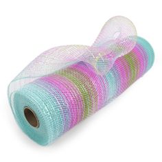 two rolls of colorful mesh on white background