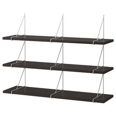 three black shelves with white wire on each shelf