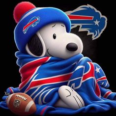 a cartoon dog wrapped in a blanket with a football