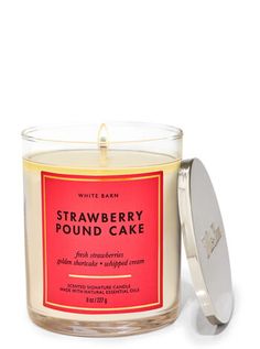 Strawberry Pound Cake Signature Single Wick Candle Strawberry Pound Cake, Bath & Body Works, Pound Cake With Strawberries, Bath And Body Work, Candle Branding, Bath Candles, Candle Cake, Best Fragrances, White Barn