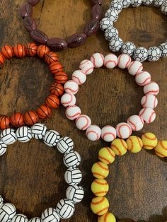 Softball, Baseball, Volleyball, Basketball, Soccer, Golf, Tennis and Football beaded bracelets. Made to order so I can make any sport combo. Please use personalization area if your choosing mix of sports to let me know which ones you would like. Stretchy beaded bracelets. Midnight Bracelets, Basketball Bracelet, Softball Bracelet, Team Bracelets, Sports Ideas, Football Bracelet, Preppy Things, Sport Life, Sporty Girl