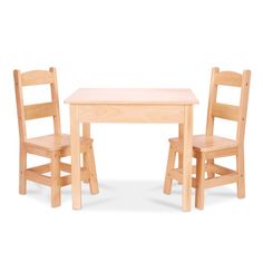 two children's wooden chairs and table against a white background