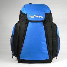 The Top Hopper Backpack is the best and largest sports backpack on the market today specifically designed for today's athlete.  Many athletes are large individuals and require a larger backpack.  Most competitor backpacks can fit inside this backpack.   Size:  21"x15"x9 Design Features: XL design to carry a full-size b Blue Functional Gym Backpack, Functional Blue Gym Backpack, Blue Sporty Backpack For Sports, Sporty Blue Backpack For Sports, Sporty Blue Sports Backpack, Functional Backpack For Sports Events, Sporty Gym Bag Backpack For Sports, Functional Standard Backpack For Sports Events, Blue Nylon Sports Backpack