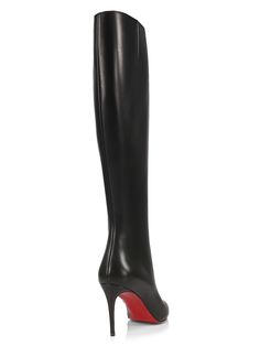 "Find CHRISTIAN LOUBOUTIN Kate Botta 85mm Leather Knee-high Boots on Editorialist. Christian Louboutin's Kate Botta leather boots reveal a pointed toe and stiletto heel with a signature red sole. Made in Italy, this style is cut in a knee length and has pleated paneling on the upper shaft. Calf leather upper Pointed toe Side zip-up Leather lining Leather sole Made in Italy SIZE Self-covered stiletto heel, 3.35\" (85mm) Please note: This style runs small. This brand fits slightly smaller. Conside Unusual Shoes, Woman Boots, Louboutin Kate, Christian Louboutin Kate, Christian Louboutin Boots, Fashion Archive, Leather Knee Boots, Red Louboutin, High Leather Boots