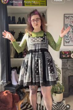 Upcycle Clothes Grunge, Goth Upcycled Clothes, Bandana Dress Diy, Bandana Upcycle, Diy Clothes Upcycle Goth, Diy Edgy Clothes, Upcycled Overall Dress, Edgy Clothes