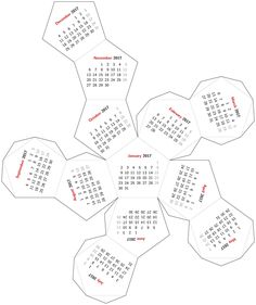 a calendar with six octagons arranged in the shape of hexagons