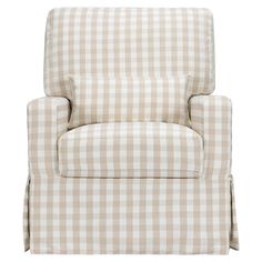 a white and tan checkered chair on a white background