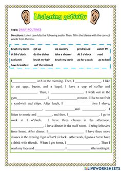 an english worksheet with the words listening activity and pictures to be used on it