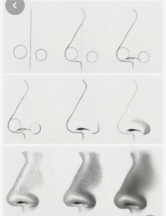 four different stages of drawing the nose