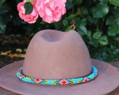 Blue Vogue Sambboho Hatband Beaded Hats, Navajo Pattern, Beaded Hat Bands, Beaded Dog Collar, Hat Bands, Chapeau Cowboy, Beaded Hat, Leather Hat, Feather Hat