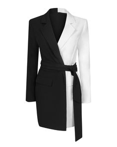 Nail the latest fashion trend in our Black & White Colour Block Blazer Dress with Belted Tie. An updated colour way of our most popular blazer dress - a fully lined blazer dress with a split on the sleeves, a long wraparound belt to cinch in your waist and cute pocket detail. Style with some slip on mule heels and a mini bag to nail the party look. "Black and White Color Block Blazer Dress with Belted Tie" Polyester/Spandex Fully lined Split on sleeves Long wraparound belt Pockets detail Seamed Women Blazer Dress, Black Blazer Dress Outfit, Blazer Dress Outfits Classy, Blazer Rose, Blazer Dress Outfits, Black Blazer Dress, Smart Dress, Slip On Mules, Black Blazer