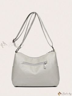 Bird in Bag - Women's Solid Color Shoulder Bag with Large Capacity and Multiple Pockets Silver Shoulder Bag With Zipper Pocket For Everyday, Silver Bag With Zipper Pocket For Everyday Use, Casual Silver Crossbody Bag, Casual Silver Bag With Zipper Closure, Casual Silver Bag For Everyday Use, Casual Silver Travel Bag, Casual Silver Bag For Everyday, Casual Silver Shoulder Bag With Large Capacity, Casual Everyday Silver Bag