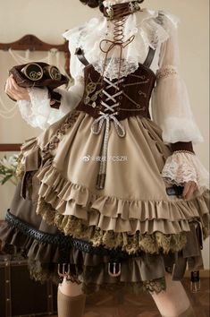 Cute Steampunk Outfits, Steampunk Fashion Women Dresses, Gothic Steampunk Outfits, Old Fashioned Outfits Vintage, Fantasy Adoptable Outfits, Corset Dresses Vintage, Neo Victorian Fashion, Steampunk Aesthetic Outfit