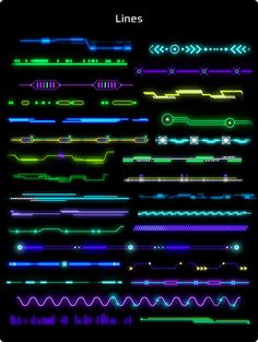 an array of neon colored lines on a black background