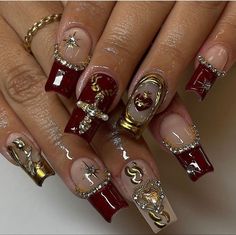 Red And Gold Nails, Accepting New Clients, San Dimas, Long Square Acrylic Nails, New Clients