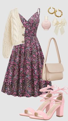 #churchoutfit #modestfashion #flowers #dress #outfitinspo #outfit #spring #summer #vintage #cardigan #pinkaesthetic #ootd #modest Modest Church Outfits, Cottagecore Outfit, Dress Cardigan, Vintage Cottagecore, Summer Vintage, Summer Dress Outfits