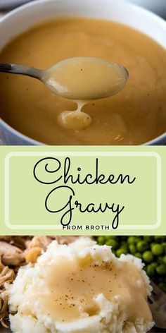 spoonful of chicken gravy from broth, chicken gravy on pile of mashed potatoes Chicken Gravy From Broth, Easy Chicken Gravy, Gravy Without Drippings, Easy Homemade Gravy, Homemade Chicken Gravy, Homemade Gravy Recipe, Easy Gravy Recipe, Chicken Gravy Recipe, Potato Gravy