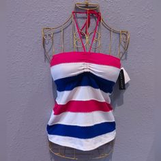 **New** Designer Swim Separates - Ralph Lauren Capri Striped Tankini! - Brand: Ralph Lauren - Color: Red, White, And Blue Stripes - Size: Xs - Msrp: $99 - Listing Is For Top Only - Mix N' Match With Other Cute Bottoms! Note, *Ir* Item And Selling At A Discounted Price - Please Review All Photos! Might Have Very Minor Flaws Such As Snag In Fabric, Spot, Stain, Dust Marks, Etc. & Some Might Have Nothing At All! Still Comfortable, Cute, And A Great Option To Get Name Brand Clothing At A More Afford Striped Fitted Halter Top For Beach Season, Ralph Lauren Multicolor Summer Tops, Striped Tankini, Red Swimsuit, 2000s Fashion Outfits, High Fashion Street Style, Tankini, Womens Swim, Pretty Outfits