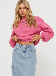 Harmony Knit Sweater Pop Pink Pink Formal Dresses, Sweater Oversized, Sweater Oversize, Fleece Dress, Knit Sweaters, Outerwear Outfit, Denim Midi Skirt, Loungewear Sets, Sweaters Online