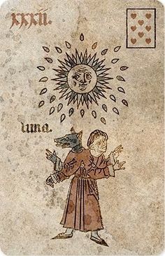 an image of a woman holding a bird in front of a sun and moon with hearts