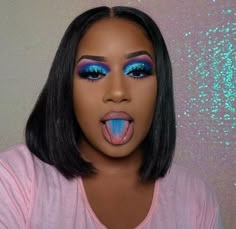 @ciciii305 follow for more. #bluemakeuplook Juneteenth Makeup, Blue Makeup Look, Blue Makeup Looks, Glitter Makeup Looks