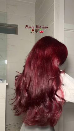 Cherry Red Hair Garnet Color Hair, Long Cherry Red Hair, Dark Red Hair With Red Highlights, Red Cherry Hair Color, Bright Cherry Red Hair, Cherry Coke Hair Color Brown, Cherry Red Short Hair, Red Hair Color Dark, Cherry Red Bob