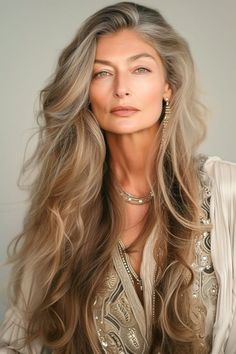 Woman With Long Blonde Hair, Women's Hairstyles, Womens Long Hair, Older Blonde Woman, Long Wavy Blonde Hair, Long Wavy Hairstyles, Long Hair Over 50 Older Women, Long Hair Older Women