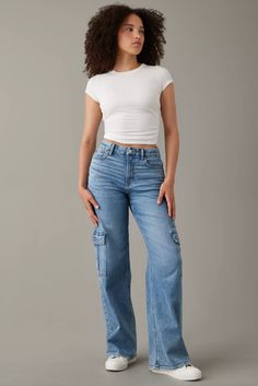 Denim Trends Fall Winter 2023: 10 Styles To Transform A Basic Look – StyleCaster Cute Chill Outfits, American Eagle Jeans Women, Super High Waisted Jeans, American Eagle Mom Jeans, Denim Flare Jeans